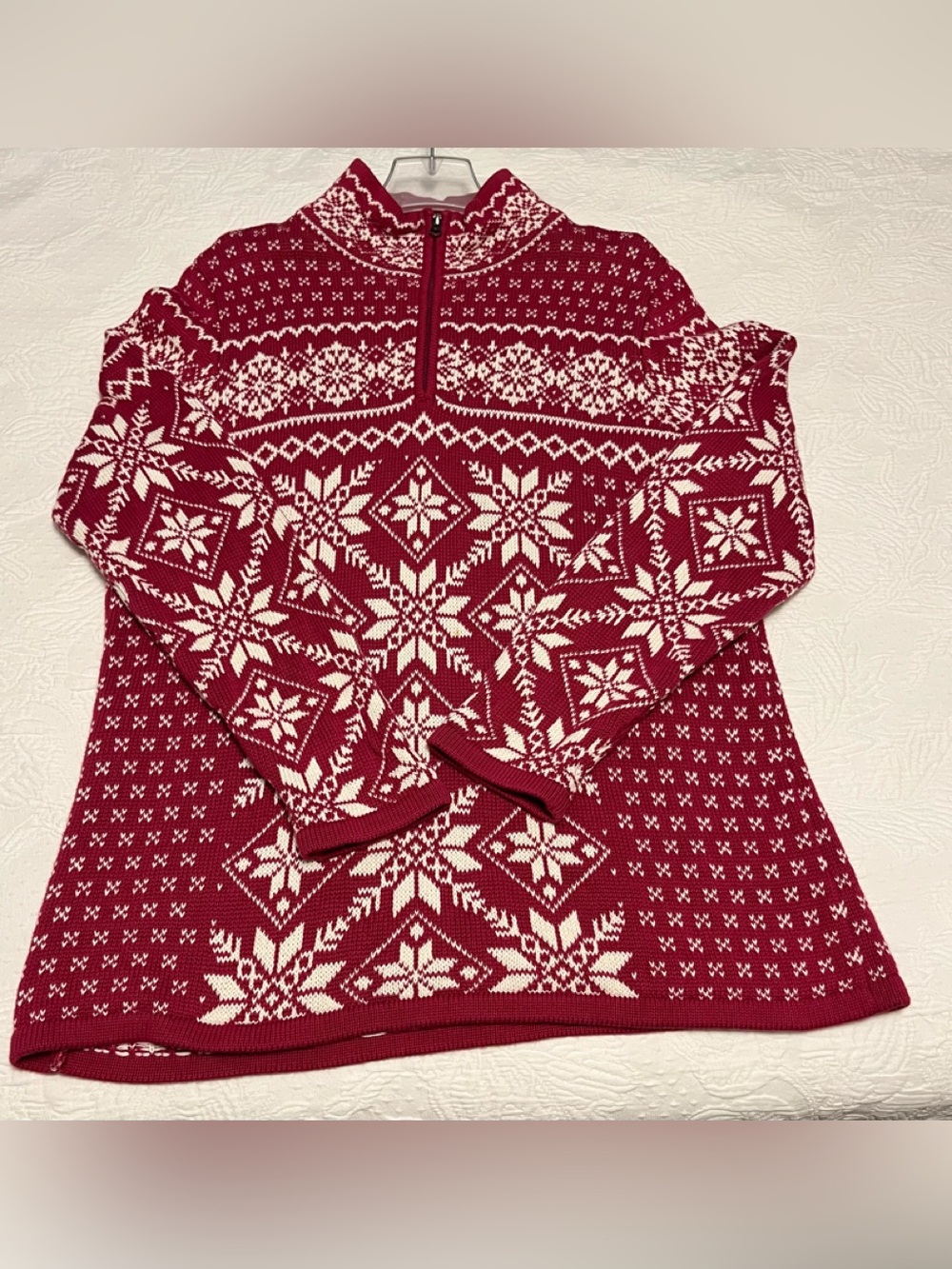 L.L. Bean Pink and White Nordic Half-Zip Sweater - like new - beautiful!